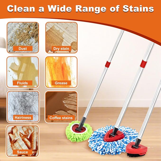 2 Microfiber Mop Head Refills and 2 Chenille Mop Pads, 1 Upgrade Scrub Brush 1 - Image 8