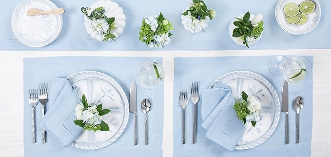 Solino Home Linen Sky Blue Table Runner 72 Inches Long - 100% Pure Linen Hemstitch Table Runner 14 x 72 Inch for Dresser, Dining, Holiday, Christmas, New Year - Classic Hemstitch