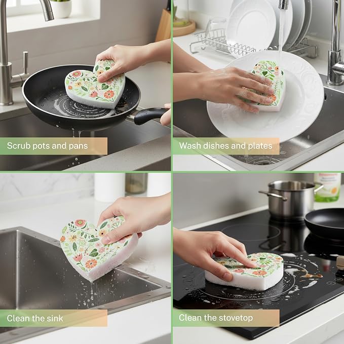 5 Pack Heart Shaped Sponges, Non-Scratch Cleaning Sponges - Image 7