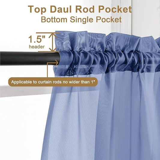 Chyhomenyc Royal Blue Sheer Curtains 63 Inch Length 2 Panels, Rod Pocket Solid - Image 2