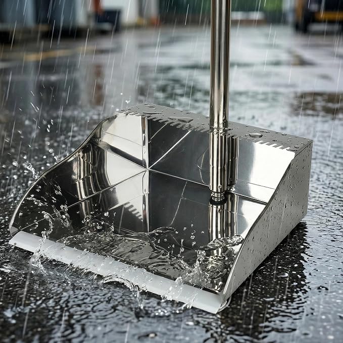 Metal Dustpan Long Handle Stainless Steel Dustpan, Heavy Duty Standing Dust Pan - Image 9