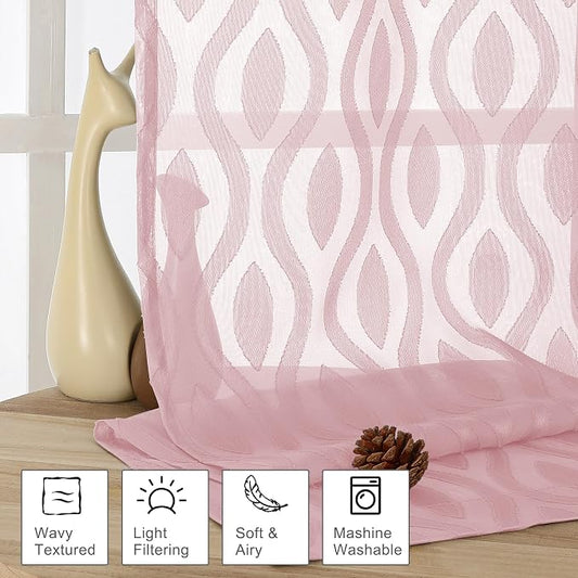 Aiyufeng Pink Sheer Curtains 2 Panels 54 Inch Length, Soft Lightweight Clip - Image 2