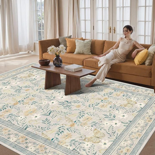 Floral Rug for Living Room Bedroom, 8x10 Washable Rug, Vintage Boho Area Rug - Image 2