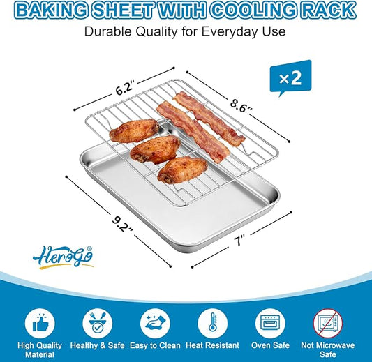 Herogo Baking Sheet with Wire Rack Set, 9.2'' x 7'' x 1'' Stainless Steel - Image 2