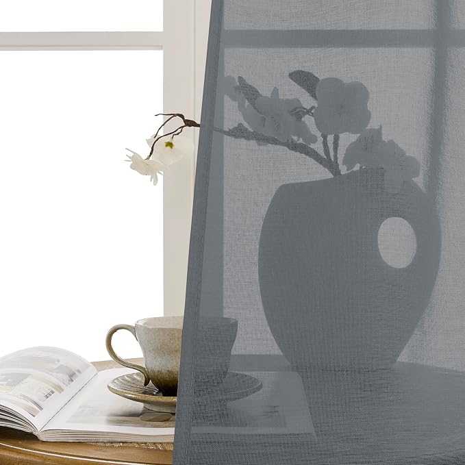 Tollpiz Short Sheer Door Curtains Closet Linen Textured Curtains Sheer Doorway - Image 9