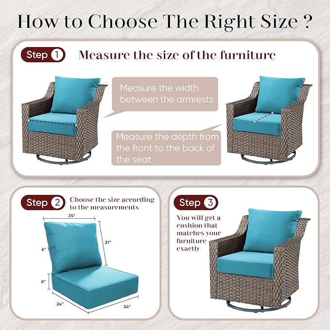 Luxury Outdoor Seat Cushion Set-24 x 24 x 6 Inch Outdoor Chair Cushions with Water Resistant & Removable Cover Outdoor Cushions for Patio Furniture Chair Sofa Couch