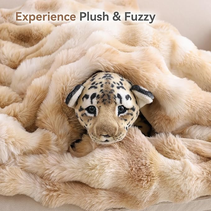 Smoofy Faux Fur Throw Blanket for Couch – Tie-dye Camel Fluffy Cozy Rabbit Fleece, Plush Soft Bubble Blanket for Sofa & Bed, for Mom, Warm Fuzzy Home Room Decor Throw 60" x 80"