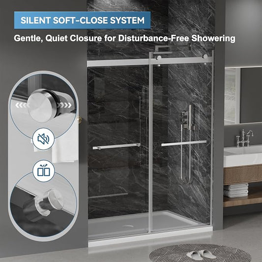 56"-60" W x 75" H Frameless Shower Door, Double Sliding Shower Door, 5/16" - Image 2