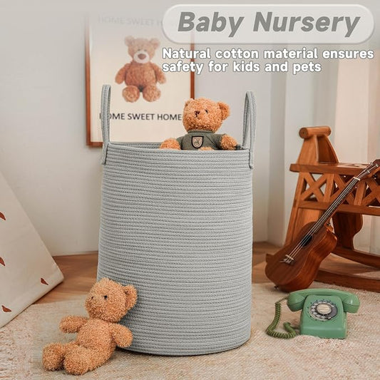 Large Woven Laundry Basket Hamper, 100L Cotton Rope Storage Bin - Image 2