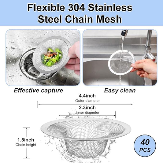 40pcs 4.5" Mesh Sink Strainer for Kitchen, Stainless Steel Mesh Sink Drain - Image 2