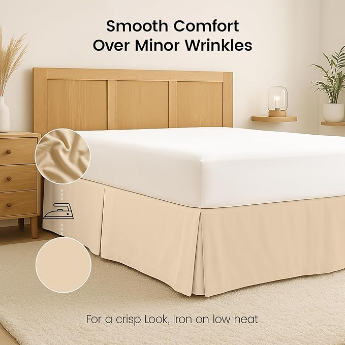 Utopia Bedding Queen Bed Skirt - Soft Quadruple Pleated Ruffle - Easy Fit with 16 Inch Tailored Drop - Hotel Quality, Shrinkage and Fade Resistant (Queen, Beige)