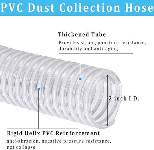 Dust Collection Hose 2 in × 10 ft Heavy Duty Clear Flexible PVC Reinforced - Image 2