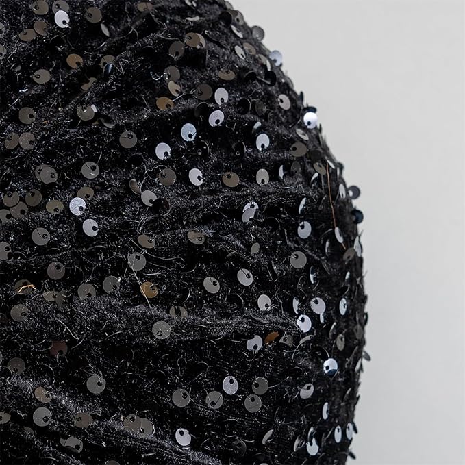 Round Throw Pillow, 13.7" Soft Glitter Sequin Pleated Pumpkin Decorative Round Pillow Circle Floor Pillow Cushions for Sofa Bed Chair Living Room Floor Home Decoration, Black