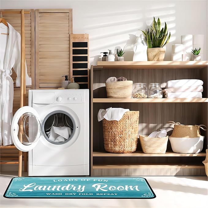 Laundry Room Rug Non Slip Floor mats Farmhouse Large Laundry Rugs for Laundry Runner Room Mat Washer and Dryer Carpet Laundry Room Decor 24x72inch(Turquoise)