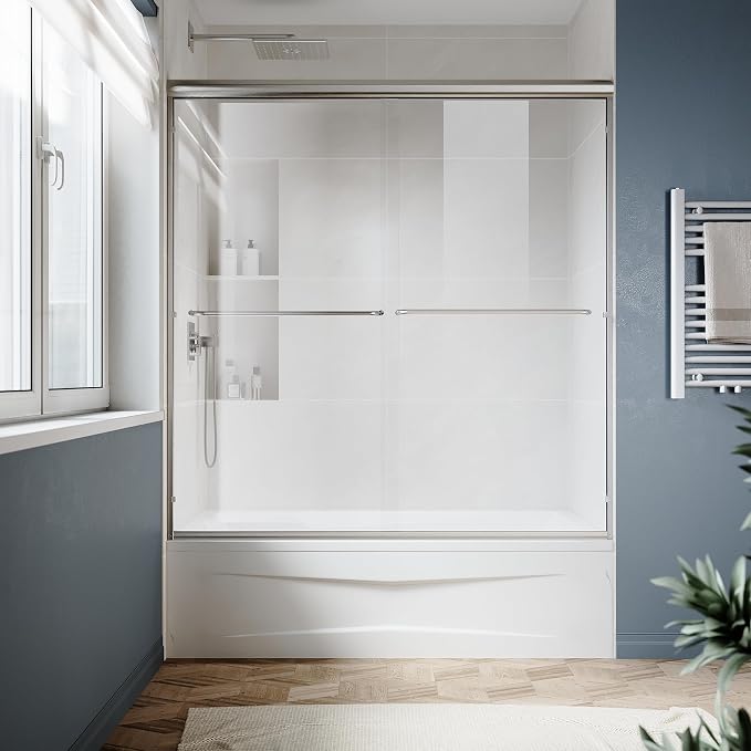 SUNNY SHOWER Double Sliding Glass Door 60" W x 62" H Shower Door 1/4" Tempered - Image 9