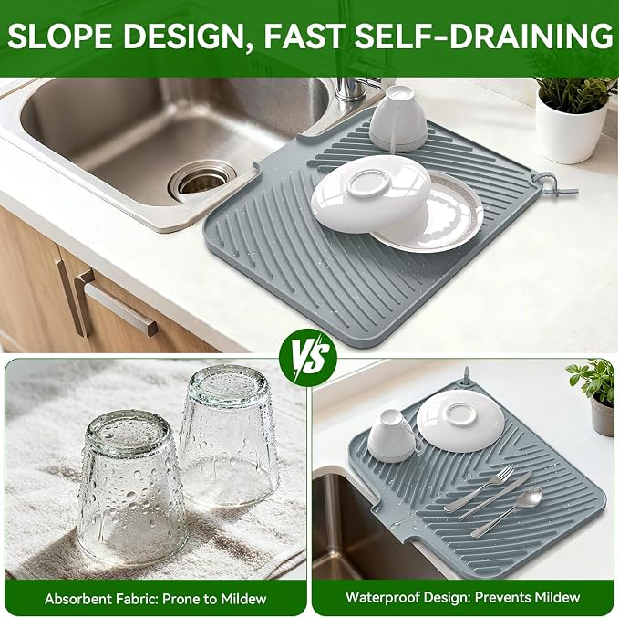 Belife Dish Drying Mat for Kitchen Counter, Silicone Dish Drainers Pad - Image 7