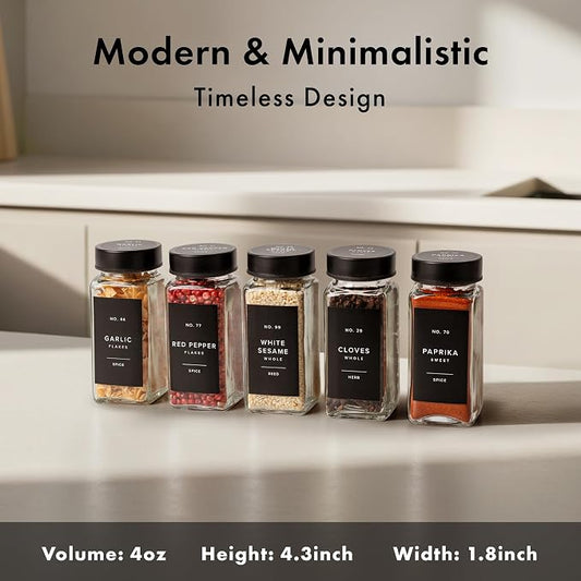 EDELHAUS Glass Spice Jars with Label and Black Lids Spice Containers with 240 - Image 2