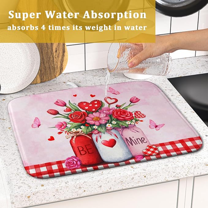 Rose Vase Dish Drying Mat 16x18 inch Romantic Floral Washable Absorbent Dish - Image 7