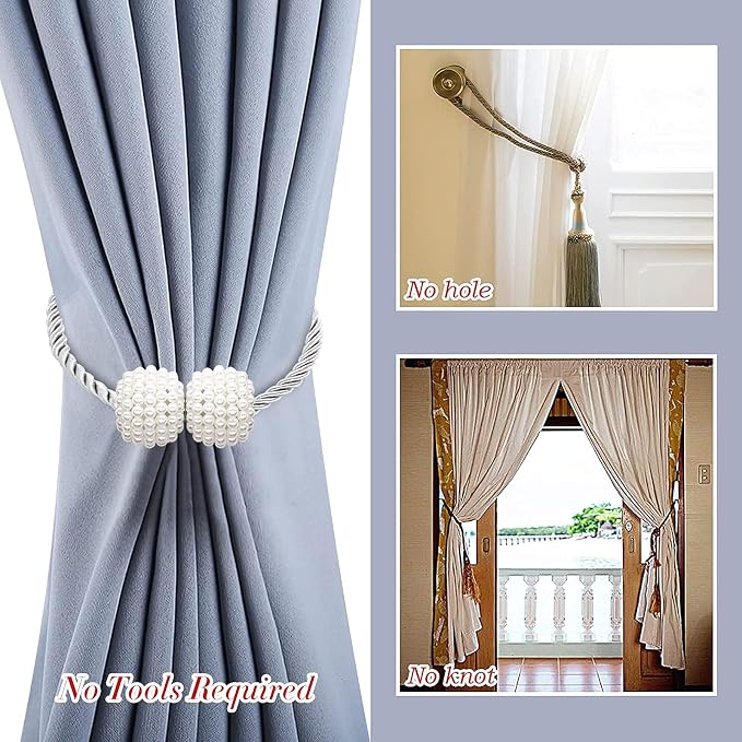 Hion Magnetic Curtain Tiebacks White 2pcs, Curtain Tiebacks Buckles Holdbacks - Image 8