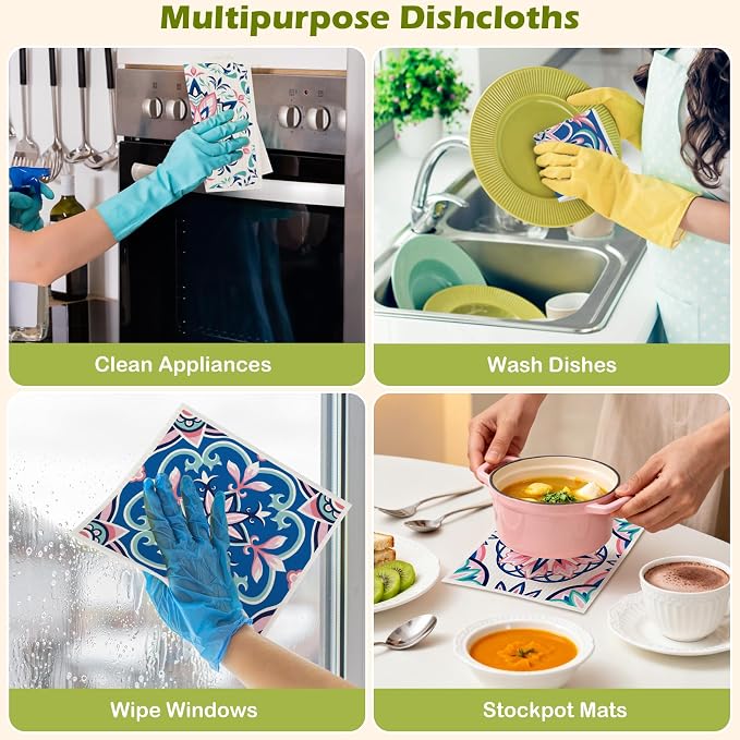 6 Packs Swedish Paper Cloths for Kitchen, Reusable Paper Towels Washable Dish - Image 7