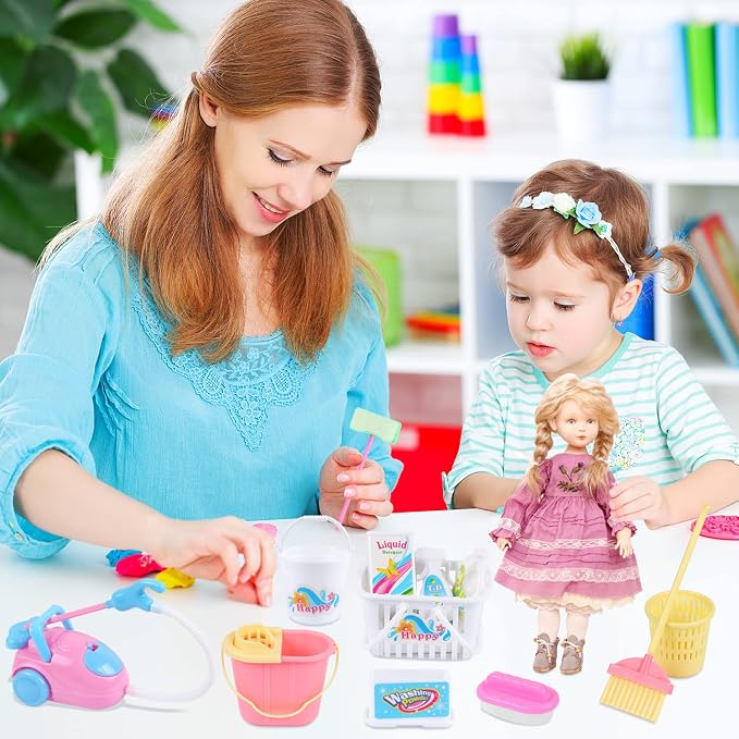 22 Pcs Miniature Dollhouse Cleaning Supplies Mini Bucket Mop Dust Pan Brush - Image 7