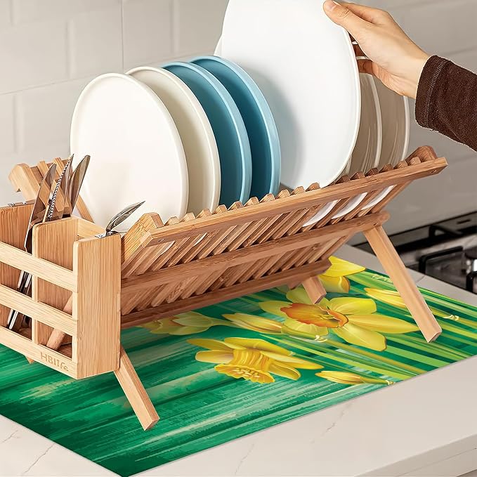 Yellow Daffodils Flowers Dish Drying Rack Mats Decor, Dish Pad Drying Mat - Image 7