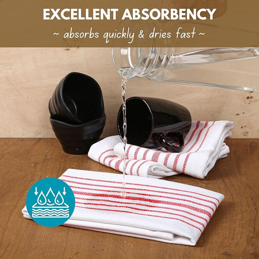 Native Fab 100% Cotton Red Kitchen Dish Towels Set of 4 Scandia Stripe 16"x26" - Image 2