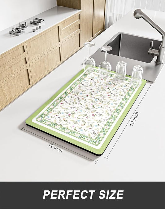 Rnivvi Dish Drying Mat for Kitchen Counter, 12 x 19" Cute Flower Theme Super - Image 2