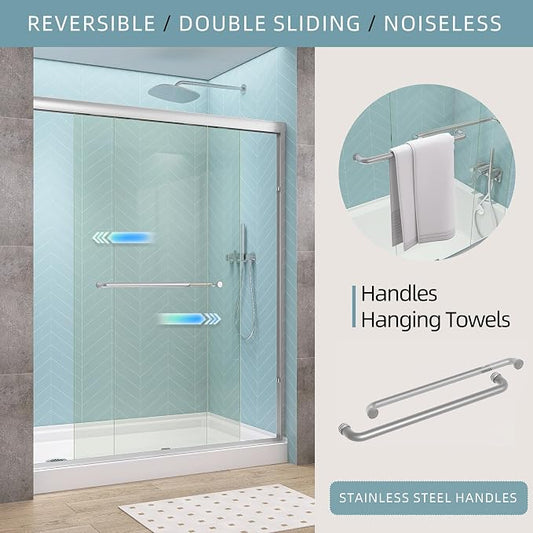GETPRO Shower Door Sliding 44-48 in. W x 72 in. H Semi-Frameless Bypasss Double - Image 2