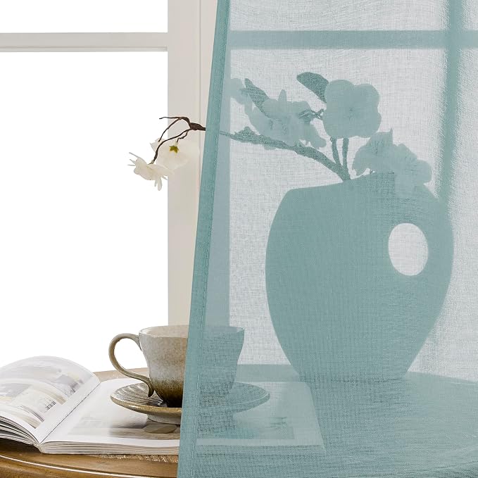 Tollpiz Sheer Door Curtains Closet Linen Textured Curtains Sheer Doorway Light - Image 9