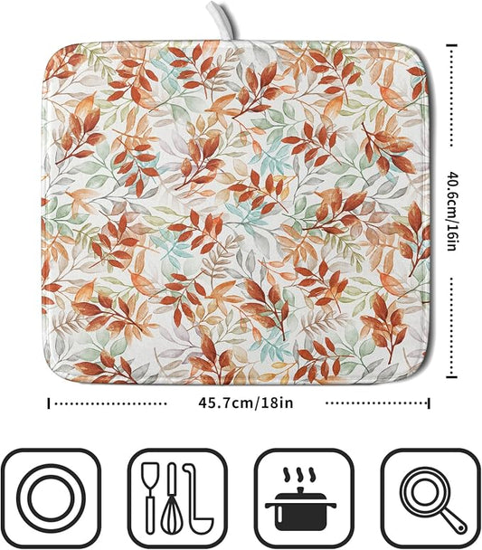 Fall Dish Drying Mat for Kitchen Counter 16x18 Burnt Orange Leaves Autumn - Image 2