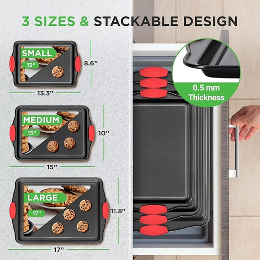 NutriChef 3-Piece Nonstick Kitchen Oven Baking Pans - Image 2