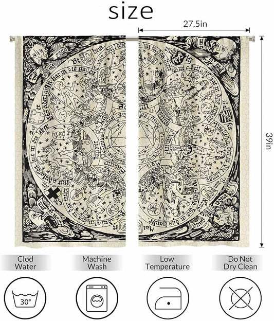 Planets Kitchen Curtains Old Astrology Ink Drawing Short Tier Curtains - Image 2