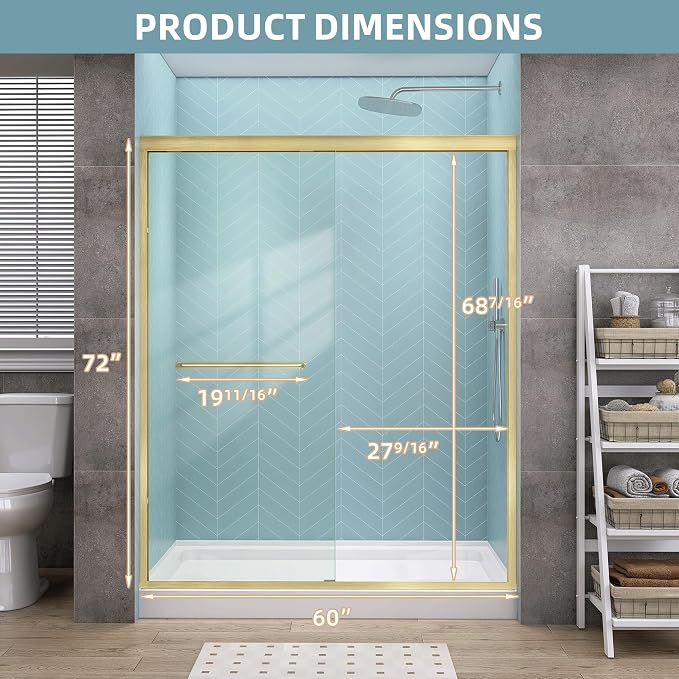 GETPRO Shower Door Double Sliding 56-60 in. W x 72 in. H Semi-Frameless Bypasss - Image 9