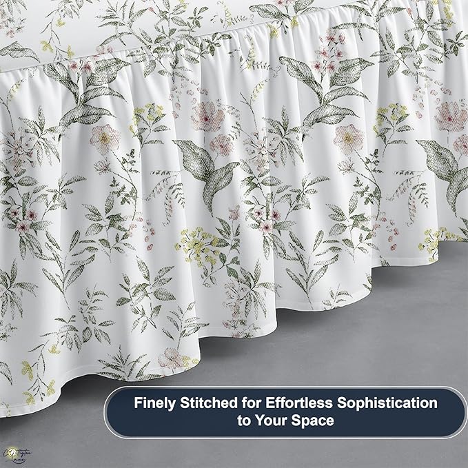 Cottington Lane Ruffled Bed Skirt Full Size with Split Corner, Brushed Microfiber Hotel Quality Dust Ruffle, 14 Inch Drop Gathered Bedskirt, Soft, Stylish, Shrink & Fade Resistant, Morning Petals