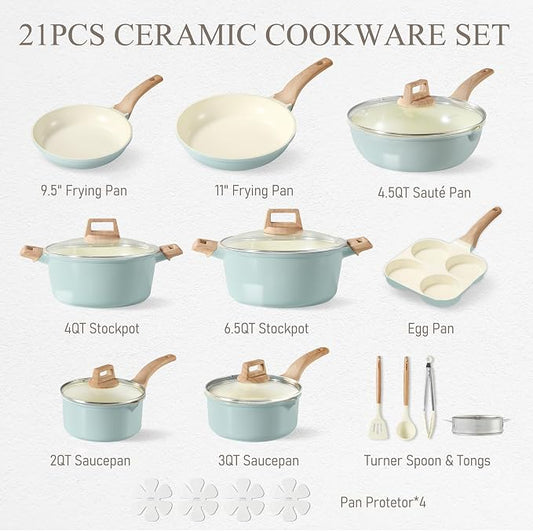 CAROTE 21-Piece Ceramic Pots and Pans Cookware Set, Non Stick Induction Cook - Image 2
