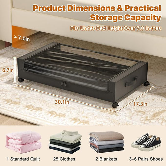 Under Bed Storage with Wheels, Under Bed Storage Containers with Clear Lids - Image 2