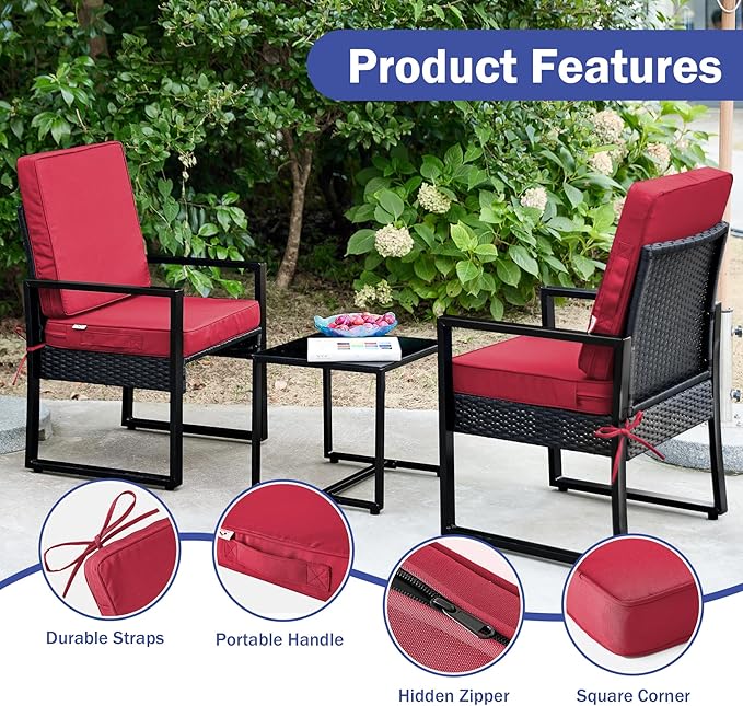 Outdoor Chair Cushions, Christmas Red Patio Chair Cushions 24x24x4 Inch, Waterproof Outdoor Cushions with Removable Cover for Sofa, Fade Resistant Patio Cushions for Outdoor Furniture