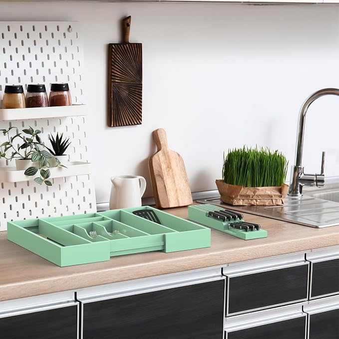 Bamboo Kitchen Drawer Organizer, Expandable Utensil Organizer - Image 9