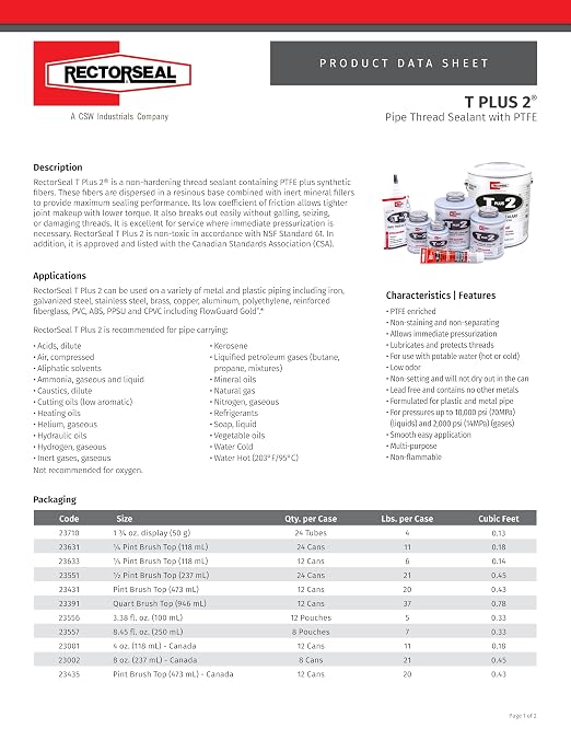Rectorseal 23710 1-3/4-Ounce Tube T Plus Pipe Thread Sealant - Image 4