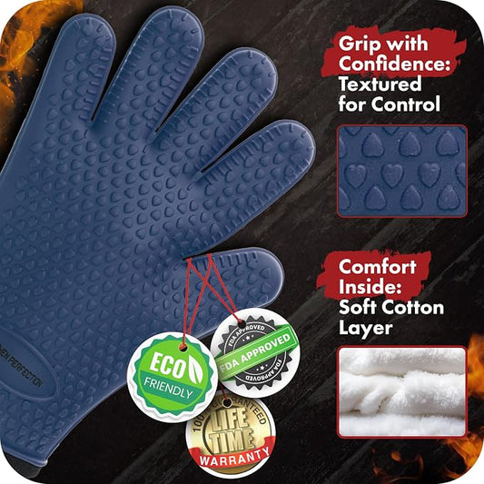 KITCHEN PERFECTION Silicone Smoker Oven Gloves -Extreme Heat Resistant BBQ - Image 2