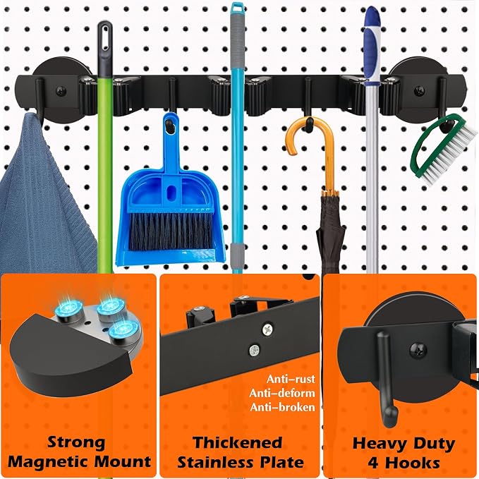 MUTUACTOR Magnetic Broom Holder, Anti-slip Heavy Duty Broom and Mop Hanger - Image 7