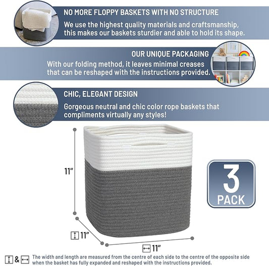 NaturalCozy Storage Cubes 11 Inch Cotton Rope Woven Baskets - Image 2