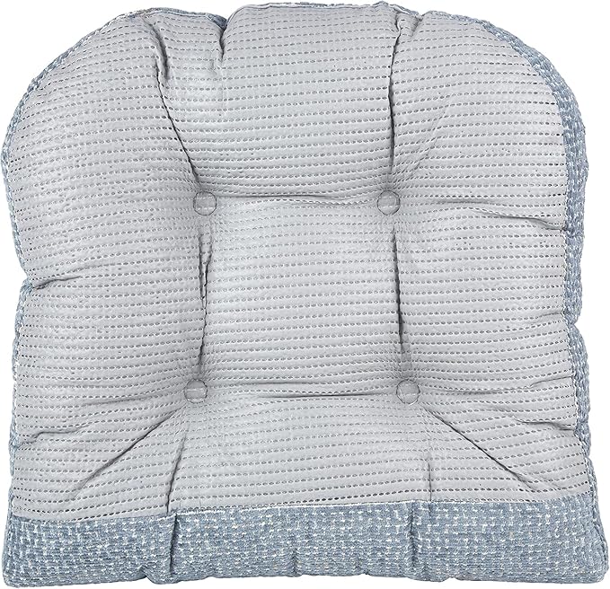 Klear Vu Gripper Overstuffed Universal Non-Slip Dining Chair Cushions for Kitchen Decor or Office Use, U-Shaped Skid-Proof Seat Pad, 17x17 Inches, 2 Count (Pack of 1), Honeycomb Delft Blue