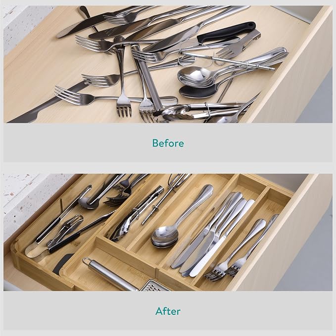 Navaris Bamboo Kitchen Drawer Organiser - Image 8