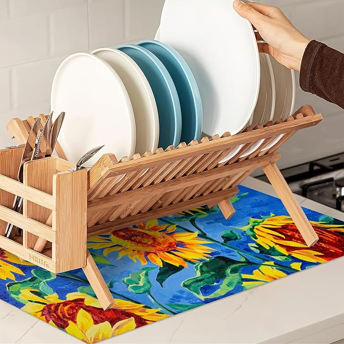 Sunflowers Dish Drying Mat, Modern Art Drying Rack Pad Countertop Dishes Ultra - Image 7