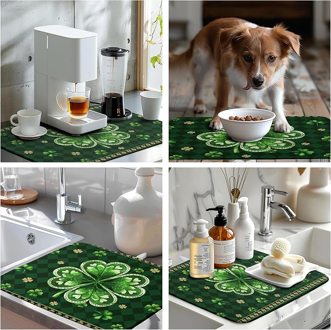 St Patrick's Day Shamrock Dish Drying Mat Green Spring Kitchen Dish Drying Pad - Image 7