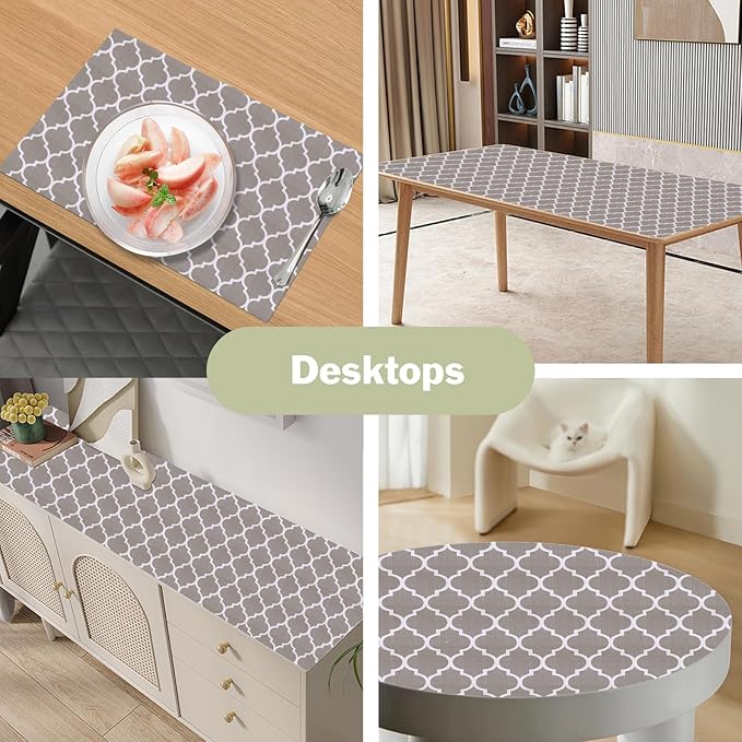 Drawer and Shelf Liner for Kitchen Cabinet: 23.6 in X 20 Ft Non Slip Waterproof Shelf Paper Non Adhesive Refrigerator Liners Gray Quatrefoil Easy Liners for Bathroom Cupboard with Knife Tape Measure