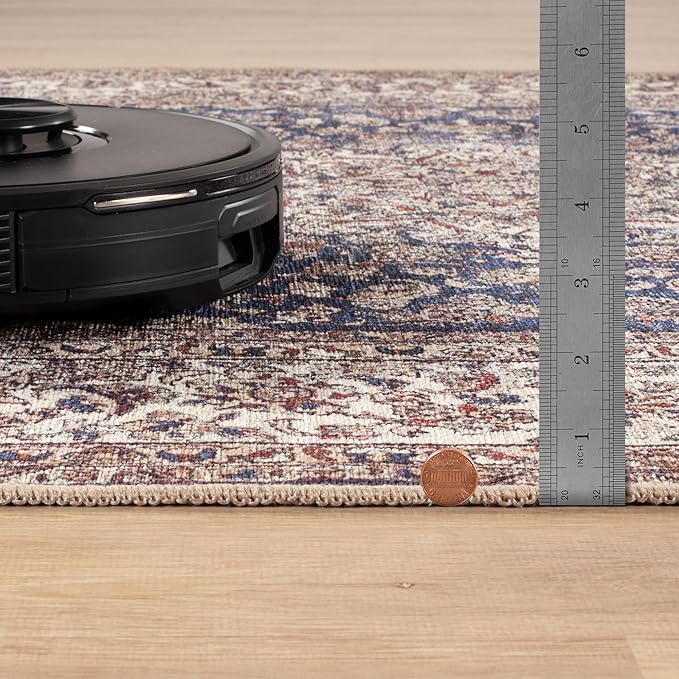 Bloom Rugs Washable Non-Slip 7 ft Runner - Dark Blue/Beige Traditional Medallion Runner for Entryway, Hallway, Bathroom, and Kitchen - Exact Size: 2.5' x 7'