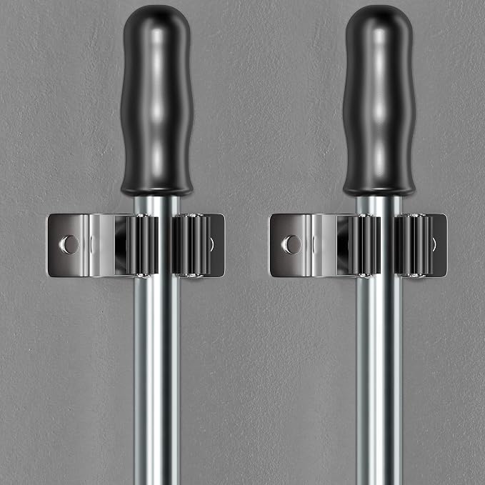 Self Adhesive Broom and Mop Holder Wall Mounted – SUS304 Stainless Steel 2-Slot - Image 7